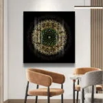 Luxury Islamic wall art with Arabic calligraphy in a modern dining room.