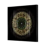 Luxury Islamic wall art with Arabic calligraphy and intricate design, featuring a circular pattern in gold and green.