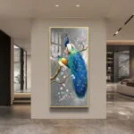 Luxury framed wall art featuring a peacock on a branch, perfect for modern home decor.