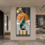 Modern luxury wall art with abstract design and gold accents in a contemporary living room.