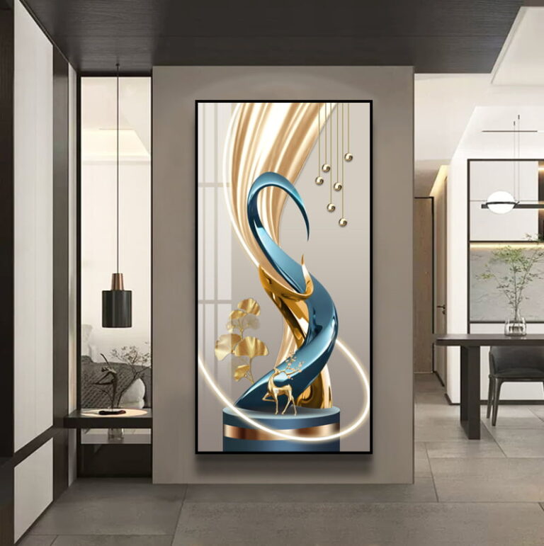 Modern luxury wall art with abstract sculpture in a stylish interior setting.