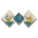 Modern wall art set with floral designs and central clock, featuring sunflowers and elegant typography.