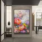 Modern floral wall art in a luxury home interior setting.