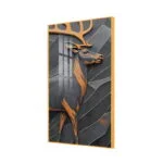 Modern aluminium framed wall art featuring a stylized deer design.
