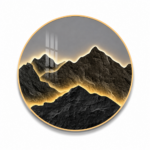 Relaxing Mountain View Round Wall Art - 3D Effect Crystal Porcelain - Gold Aluminium Frame - Image 5