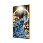 Illuminated wall art featuring a peacock with floral accents and LED lighting in a modern frame.