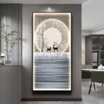 Modern LED wall art with deer and abstract design in a luxury home setting.
