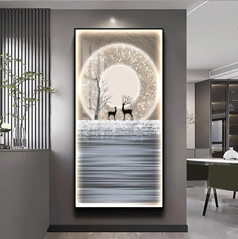 Luxury LED Wall Art with Deer Design Modern LED wall art with deer and abstract design in a luxury home setting.