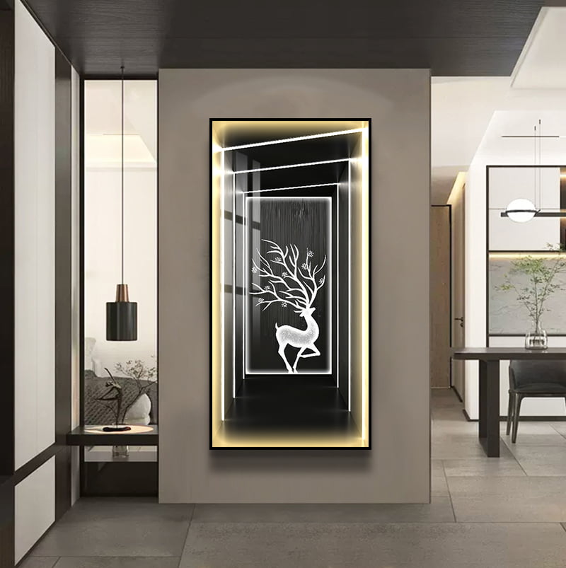 Luxury Illuminated Deer Wall Art Modern illuminated wall art with deer design in a luxury home setting.