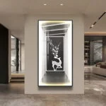 Modern LED wall art with illuminated deer design in a luxury home setting.