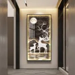 Illuminated wall art with deer and moon, modern luxury home decor.