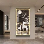 Illuminated wall art with deer and moon, modern luxury home decor.