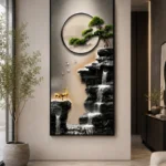 Modern luxury wall art featuring a serene landscape with a tree and waterfall, ideal for home decor.