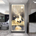 Illuminated wall art featuring a deer with antlers, modern luxury home decor.