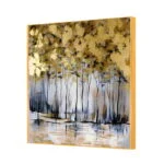 Modern framed wall art with abstract golden trees, perfect for luxury home decor.
