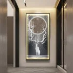Modern LED wall art with deer and clock design in a luxury hallway setting.