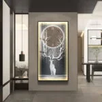 Modern LED wall art with deer and clock design in a luxury home setting.