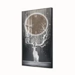 Modern LED wall art with deer and clock design, featuring illuminated elements.
