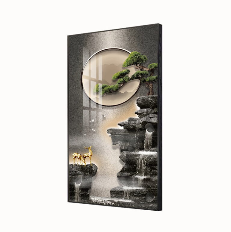 Modern framed wall art with nature scene and deer, featuring LED illumination.