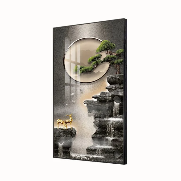 Modern framed wall art with nature scene and deer, featuring LED illumination.