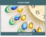 Luxury wall clock with colorful crystal accents and gold frame.