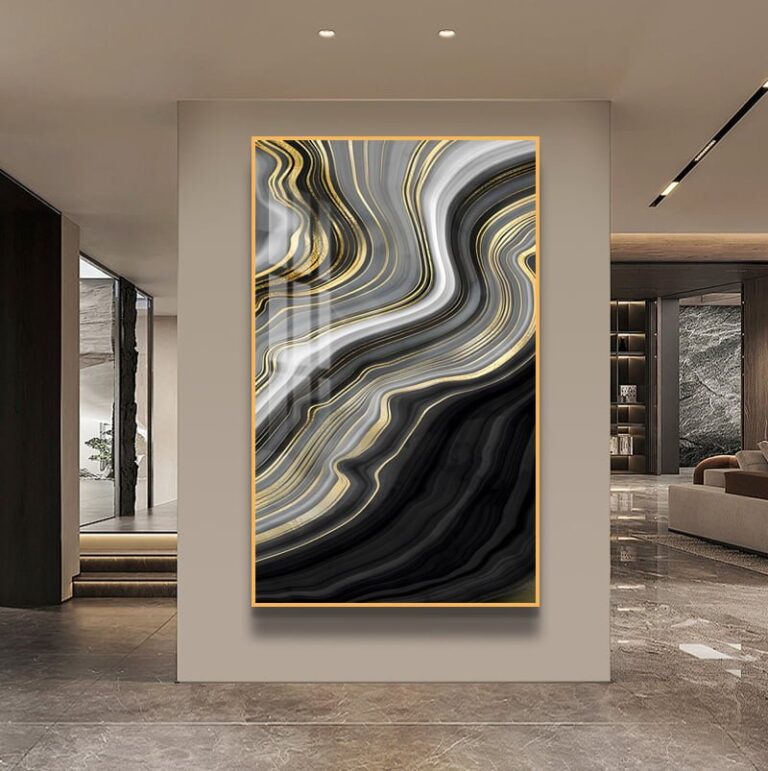 Modern luxury wall art with abstract design in a sleek interior setting.