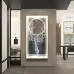Modern LED wall art with tree and deer design in a luxury home setting.
