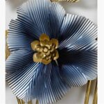Modern luxury metal wall art with blue and gold floral design