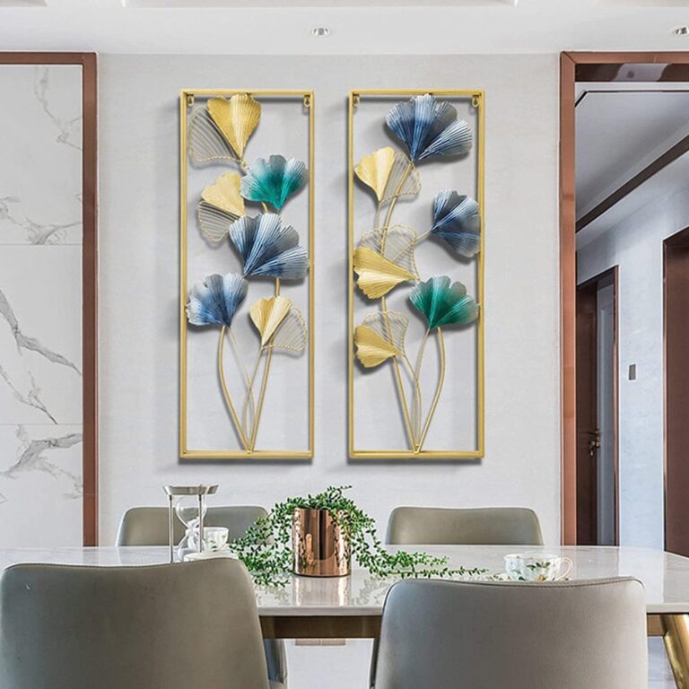 Modern luxury wall art with floral design in gold and blue, enhancing home decor.