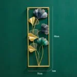 Modern metal wall art with colorful floral design in a gold frame.