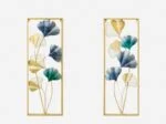 Modern gold and blue metal wall art with floral design, perfect for luxury home decor.