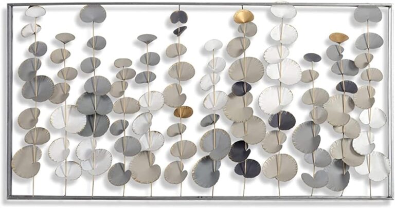 Modern aluminium framed wall art with abstract leaf design in neutral tones.