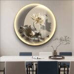Round Lotus Flower LED Wall Art 50cm - Crystal Porcelain Nature Wall Decor - Image 2