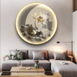 Round Lotus Flower LED Wall Art 50cm - Crystal Porcelain Nature Wall Decor