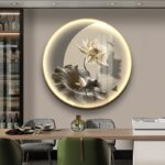 Round Lotus Flower LED Wall Art 50cm - Crystal Porcelain Nature Wall Decor - Image 4