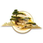 Luxury wall art with tree and mountain design, featuring gold accents and modern style.