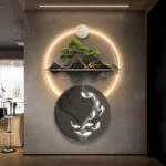 Modern illuminated wall art with nature-inspired design and LED lighting.