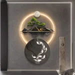 Modern illuminated wall art with nature-inspired design and LED lighting.