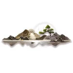 Modern wall art with mountain landscape and tree, featuring a serene lake scene.