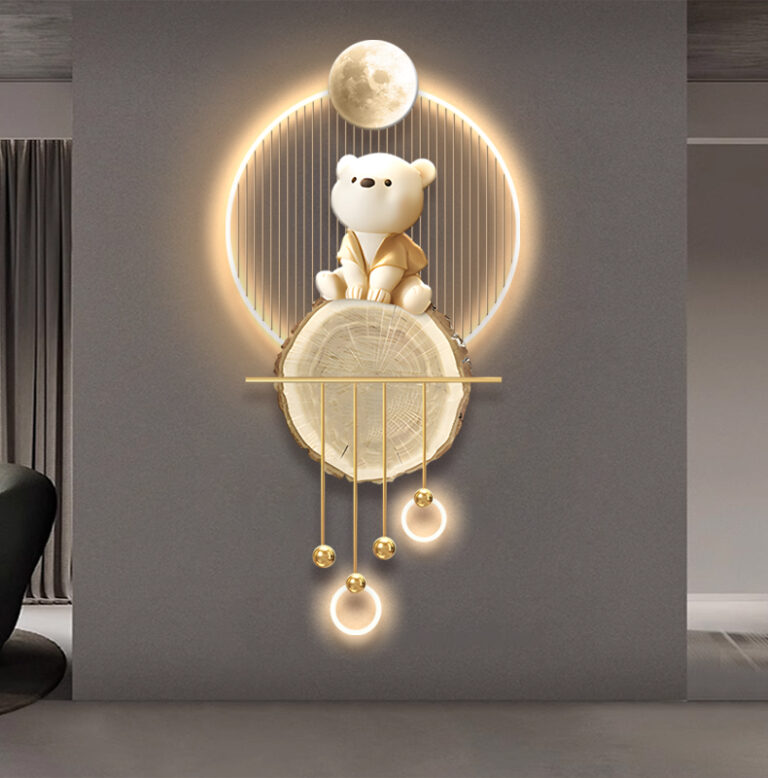 Modern illuminated wall art with bear sculpture and LED lights, perfect for luxury home decor.