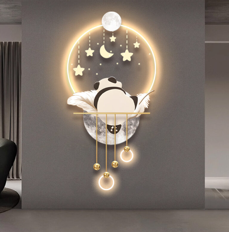 Modern illuminated wall art with celestial design and LED lights, perfect for luxury home decor.