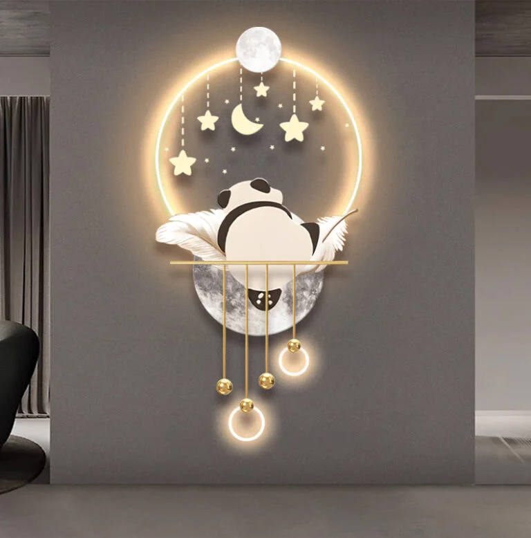 Modern illuminated wall art with celestial design and LED lights, perfect for luxury home decor.