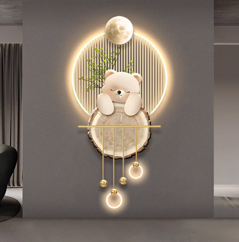 Illuminated wall art with bear design and LED lights, modern home decor.