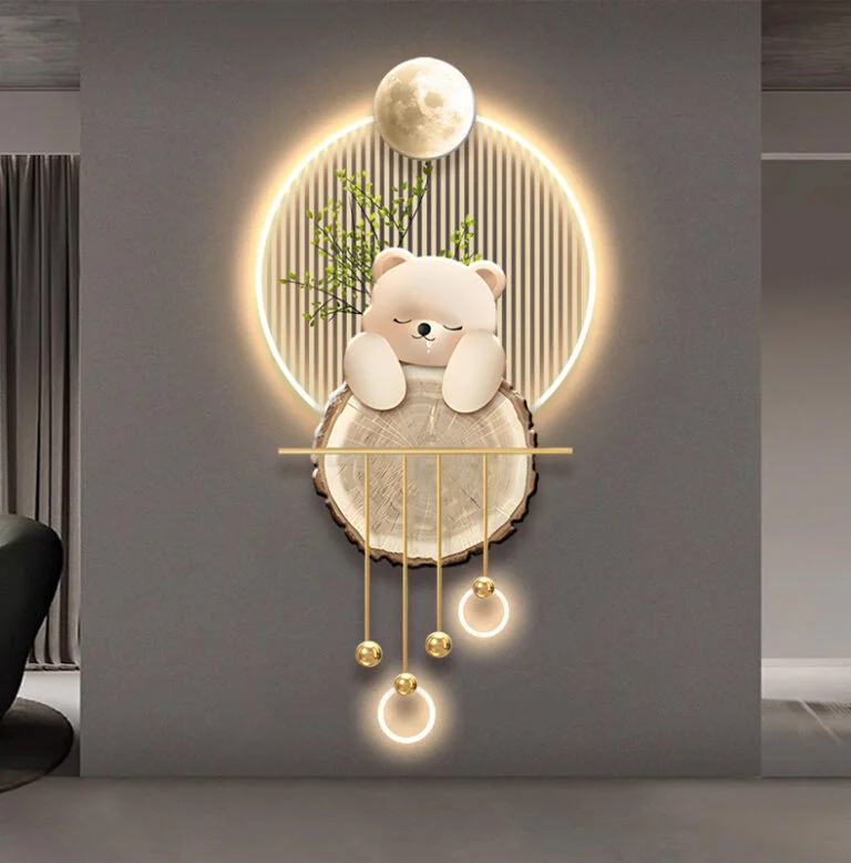 Illuminated wall art with bear design and LED lights, modern home decor.