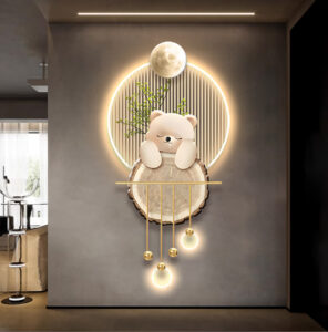 Modern illuminated wall art with bear design and LED lighting, perfect for luxury home decor.