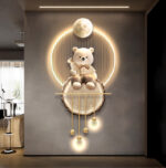 Illuminated wall art with a teddy bear and moon design, featuring modern and luxury home decor elements.