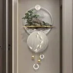 Modern illuminated wall art with nature design in a hallway.