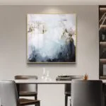 Modern abstract wall art in a dining room with elegant decor.