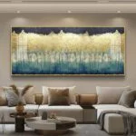 Modern luxury wall art with abstract design in a living room setting.
