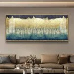 Luxury modern wall art with abstract design in a living room setting.